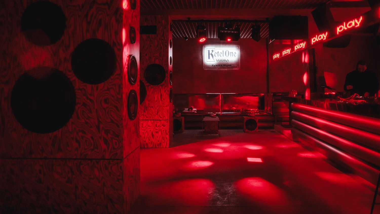 Inside Play Bar, a Coyote Group venue in Sofia, under red light